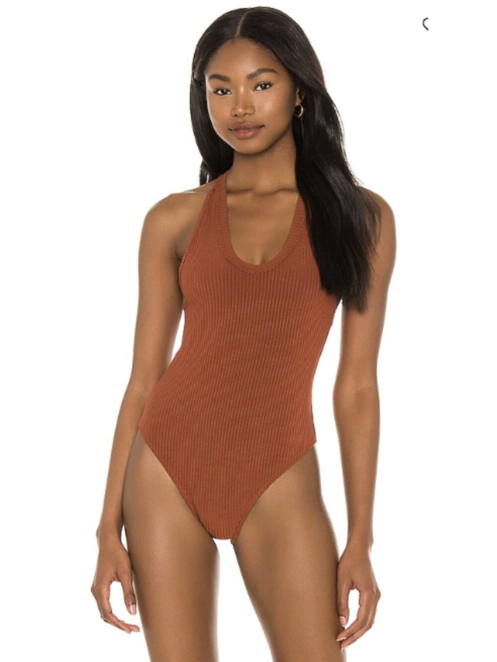 INTIMATELY FREE PEOPLE Speed Dial Bodysuit Bronze Brown Ribbed Small Minimalist - Picture 2 of 12